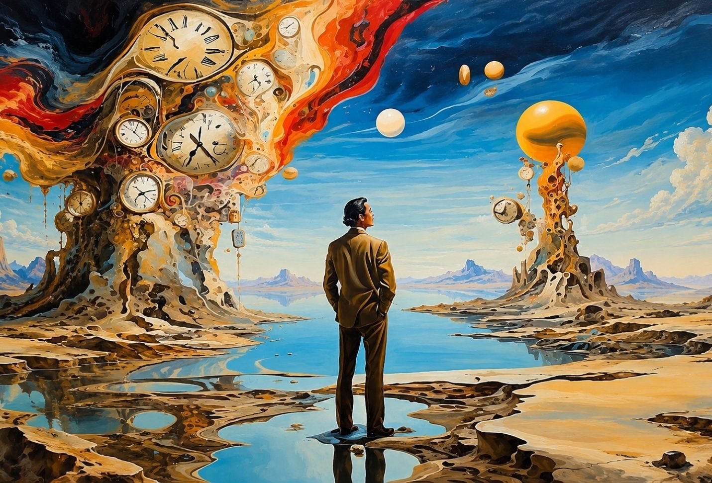 a man standing looking into time